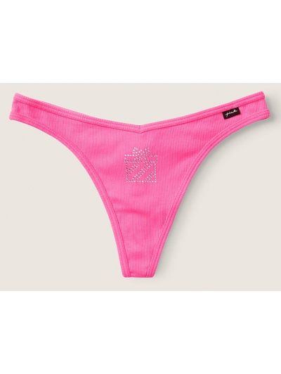 Трусики Стрінги Victoria's Secret PINK Atomic Pink with Diamante Cotton Thong Panty