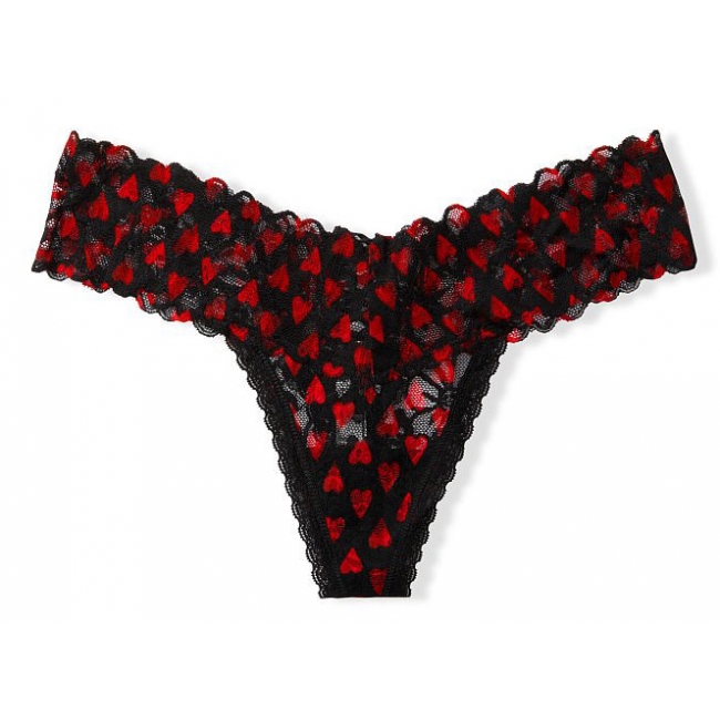 Мереживні Трусики Victoria’s Secret The Lacie Thong Panty, Black Hearts