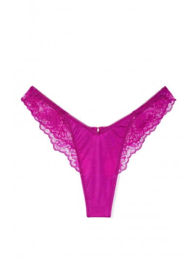 Трусики Стрінги Victoria’s Secret Lace-Trim High-Leg Thong Panty, Фуксія