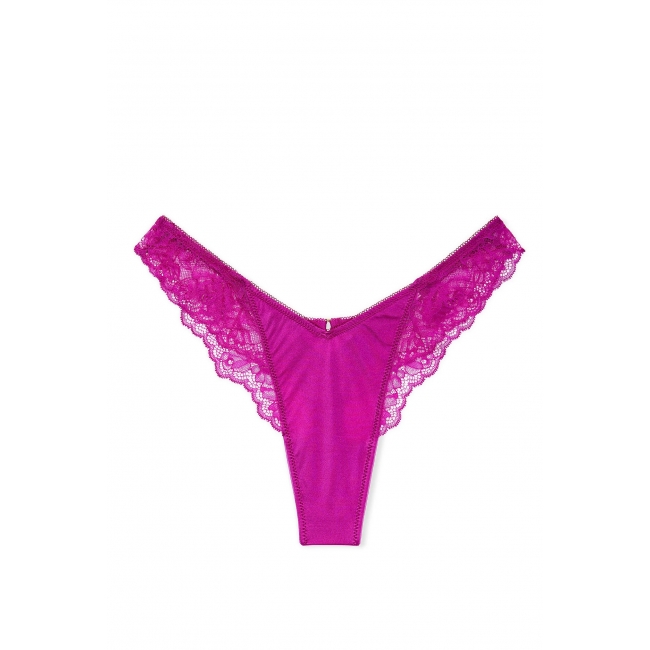 Трусики Стрінги Victoria’s Secret Lace-Trim High-Leg Thong Panty, Фуксія