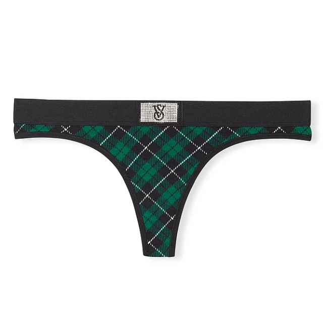 Трусики Стрінги Victoria's Secret Shine Patch Thong Panty, Зелені у клітинку