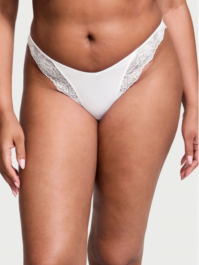 Трусики Стрінги Victoria’s Secret Lace-Trim High-Leg Thong Panty, Білі