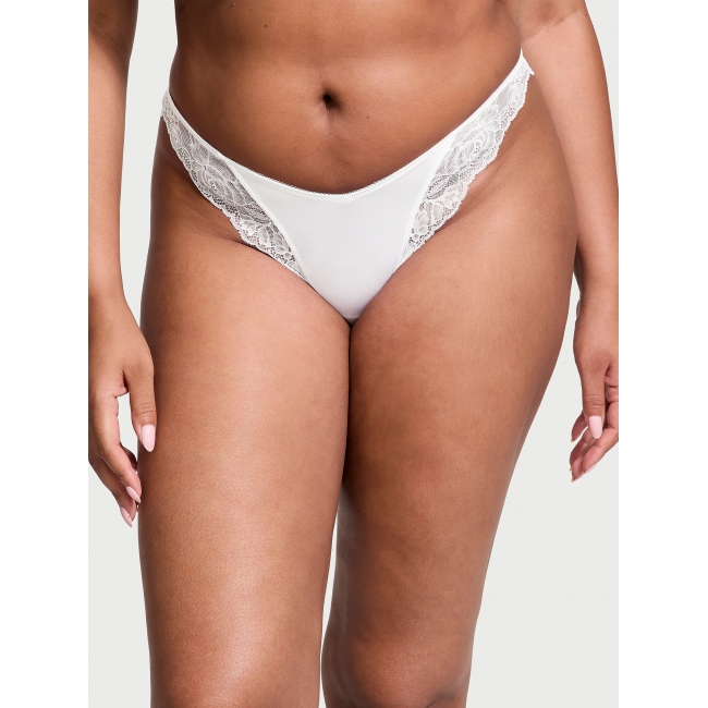 Трусики Стрінги Victoria’s Secret Lace-Trim High-Leg Thong Panty, Білі