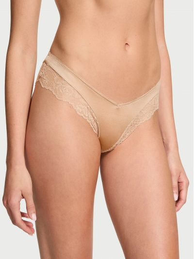Трусики Victoria’s Secret Lace-Trim High-Leg Cheeky Panty, Бежевий