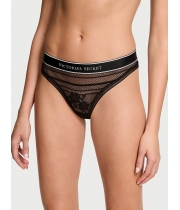 Трусики Стрінги Victoria’s Secret Logo Lace Thong Panty, Чорні