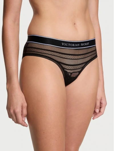 Трусики Victoria’s Secret Logo Lace Hiphugger Panty, Чорні