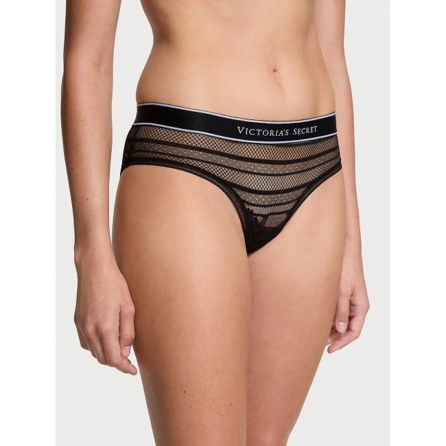 Трусики Victoria’s Secret Logo Lace Hiphugger Panty, Чорні