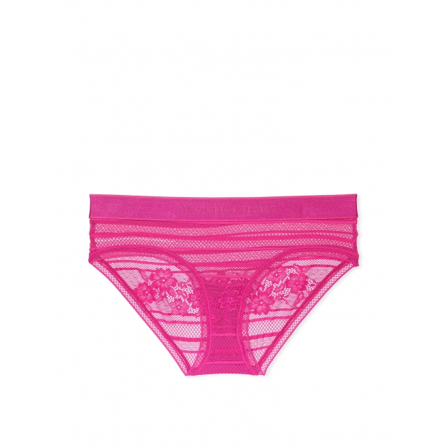 Трусики Victoria’s Secret Logo Lace Hiphugger Panty, Яскраво-рожеві