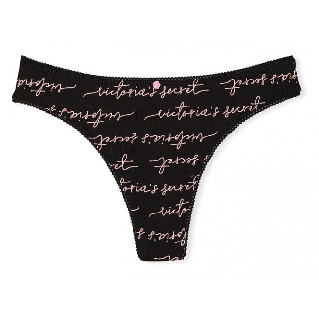 Трусики Стрінги Vistоriа's Sесrеt Stretch Cotton Thong Panty, Black Logo VS