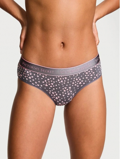 Трусики Victoria’s Secret Logo Cotton Hiphugger Panty, Сірі з серцями
