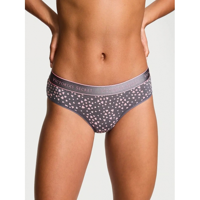 Трусики Victoria’s Secret Logo Cotton Hiphugger Panty, Сірі з серцями