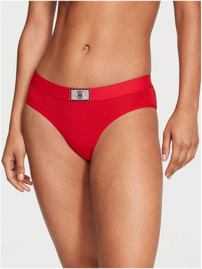 Трусики Victoria's Secret Shine Patch Hiphugger Panty, Червоні з лого VS