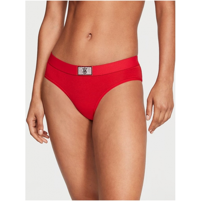 Трусики Victoria's Secret Shine Patch Hiphugger Panty, Червоні з лого VS
