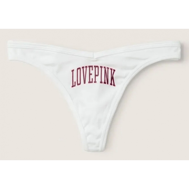 Трусики Стрінги Victoria's Secret PINK White Logo Cotton Thong Panty
