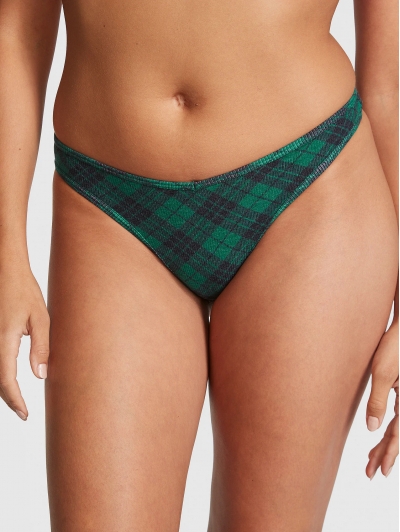 Трусики Стрінги Victoria's Secret PINK Green Plaid Cotton Thong Panty