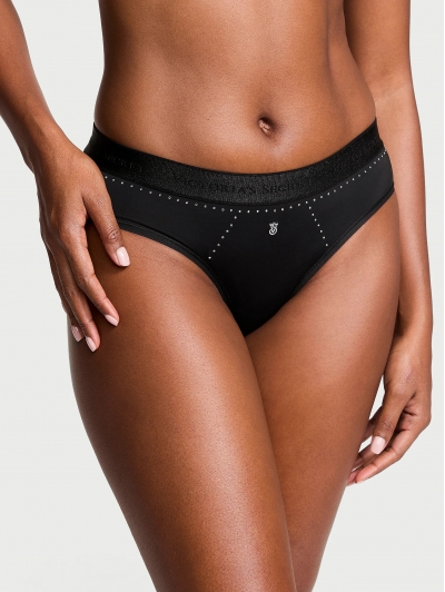 Трусики Victoria's Secret Shine Patch Hiphugger Panty, Чорні з лого VS