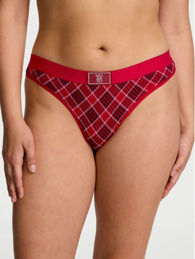 Трусики Стрінги Victoria's Secret Shine Patch Thong Panty, Червоні у клітинку