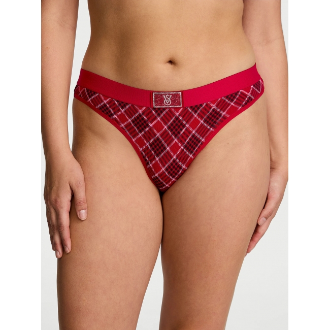 Трусики Стрінги Victoria's Secret Shine Patch Thong Panty, Червоні у клітинку