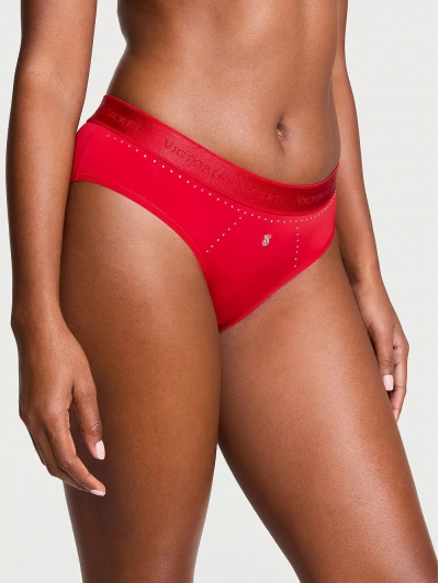 Трусики Victoria's Secret Shine Patch Hiphugger Panty, Червоні з лого VS