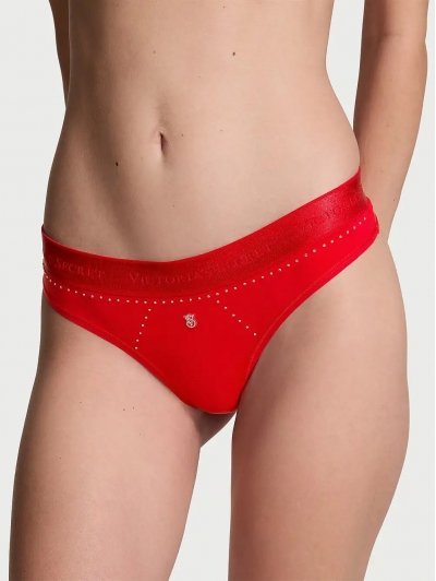 Трусики Стрінги Victoria's Secret Shine Patch Thong Panty, Червоні з лого VS