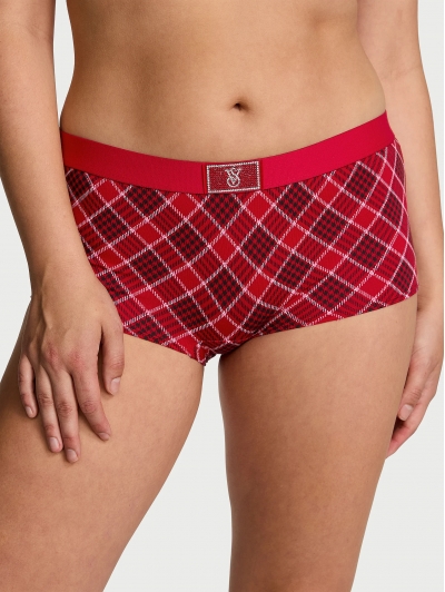 Трусики Victoria’s Secret Shine Patch Shortie Panty, Червоні у клітинку