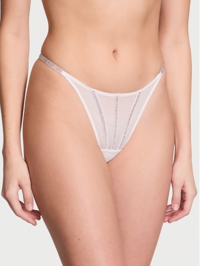 Трусики Стрінги з камінцями Victoria’s Secret Sheer Shine Thong Panty, Білі