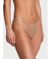 Трусики Стрінги з камінцями Victoria’s Secret Sheer Shine Thong Panty, Темно-бежеві