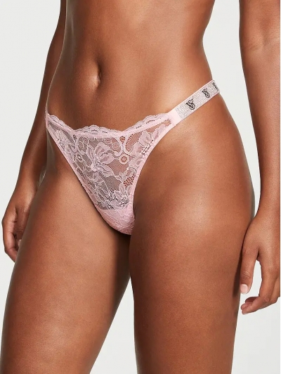 Трусики Стрінги з камінцями Victoria’s Secret Very Sexy Shine Strap Rose Lace Thong Panty, Рожеві
