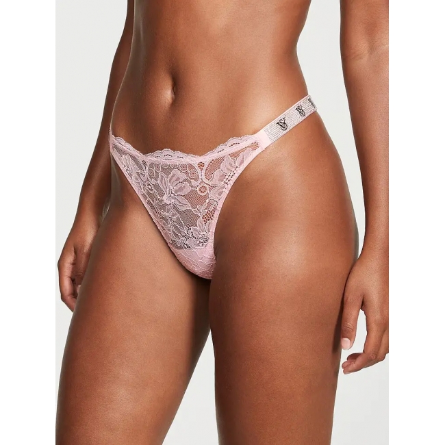 Трусики Стрінги з камінцями Victoria’s Secret Very Sexy Shine Strap Rose Lace Thong Panty, Рожеві