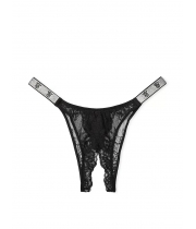 Трусики з відкритим доступом Victoria’s Secret Shine Strap Rose Lace Crotchless Brazilian Panty, Чорні