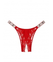 Трусики з відкритим доступом Victoria’s Secret Shine Strap Rose Lace Crotchless Brazilian Panty, Червоні