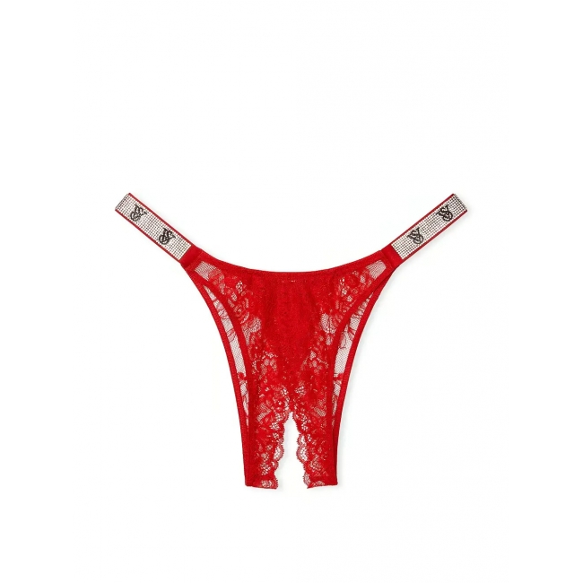 Трусики з відкритим доступом Victoria’s Secret Shine Strap Rose Lace Crotchless Brazilian Panty, Червоні