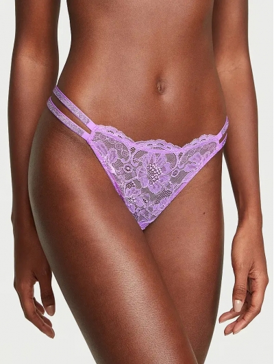 Трусики Стрінги з камінцями Victoria’s Secret Double Shine Strap Lace Thong Panty, Фіолетові