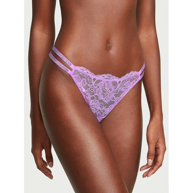 Трусики Стрінги з камінцями Victoria’s Secret Double Shine Strap Lace Thong Panty, Фіолетові