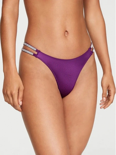 Трусики Стрінги з камінцями Victoria’s Secret Double Shine Strap Smooth Thong Panty, Пурпурний