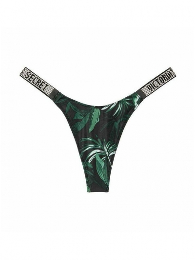 Трусики Стрінги з камінцями Victoria’s Secret Very Sexy Shine Strap Thong Panty, Зелені з листочками