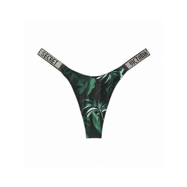 Трусики Стрінги з камінцями Victoria’s Secret Very Sexy Shine Strap Thong Panty, Зелені з листочками