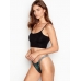Трусики Стрінги з камінцями Victoria’s Secret Very Sexy Shine Strap Thong Panty, Зелені з листочками