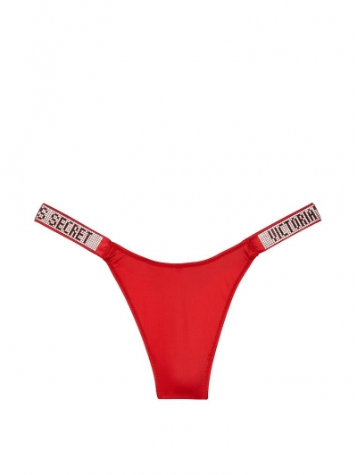 Трусики Стрінги з камінцями Victoria’s Secret Very Sexy Shine Strap Thong Panty, Червоні лого VS