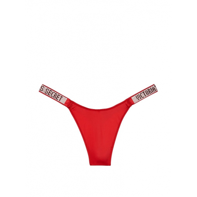 Трусики Стрінги з камінцями Victoria’s Secret Very Sexy Shine Strap Thong Panty, Червоні лого VS