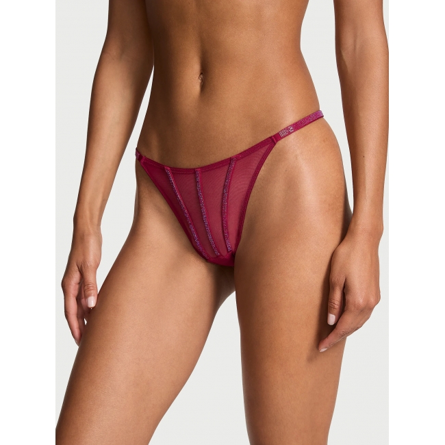 Трусики Стрінги з камінцями Victoria’s Secret Sheer Shine Thong Panty, Campari Red