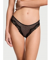 Трусики Victoria's Secret Mesh Lace-Trim High-Leg Thong Panty, Black Dots