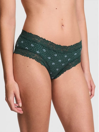 Трусики Чіки Victoria's Secret Pink Wink Lace-Trim Cheeky Panty, Green Floral Print