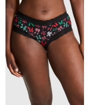 Трусики Чіки Victoria's Secret Pink Wink Lace-Trim Cheeky Panty, Чорні з бантами