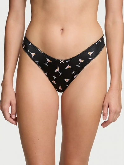 Трусики Стрінги Victoria’s Secret Strappy Back High-Leg Thong Panty, Чорні з мартіні