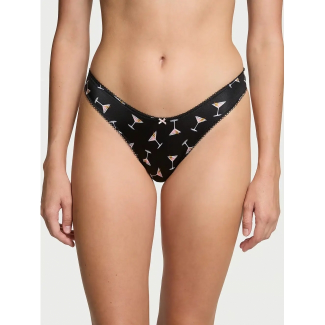 Трусики Стрінги Victoria’s Secret Strappy Back High-Leg Thong Panty, Чорні з мартіні