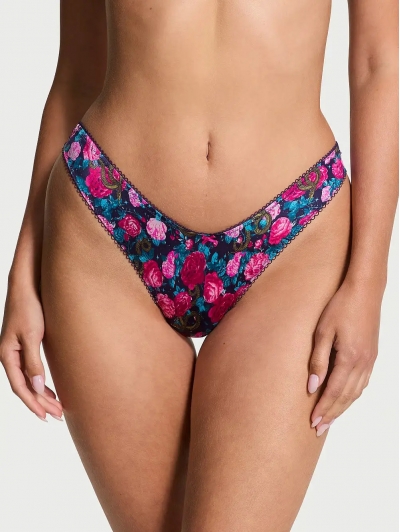 Трусики Стрінги Victoria’s Secret Strappy Back High-Leg Thong Panty, Сині з трояндами