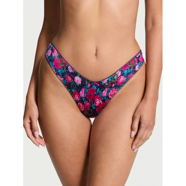 Трусики Стрінги Victoria’s Secret Strappy Back High-Leg Thong Panty, Сині з трояндами