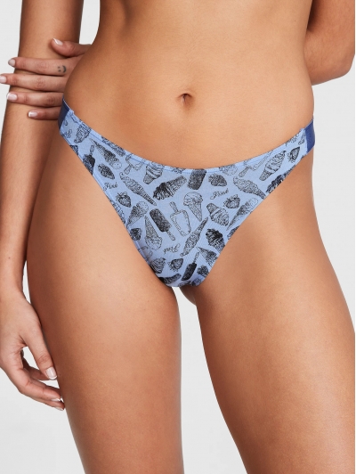 Трусики стрінги Victoria's Secret PINK Logo Cotton Shine High-Leg Thong Panty, Harbor Blue