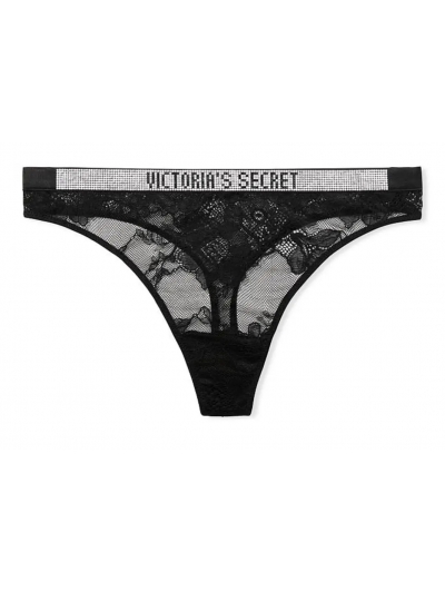 Трусики Зі Стразами Victoria's Secret Very Sexy Shine Strap Lace High-Leg Thong Panty, Чорні